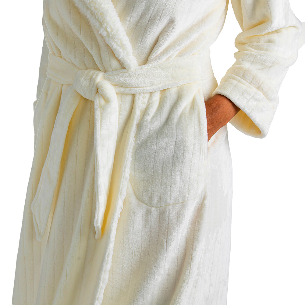 Hooded Sherpa Robe with Tonal Trim Ivory