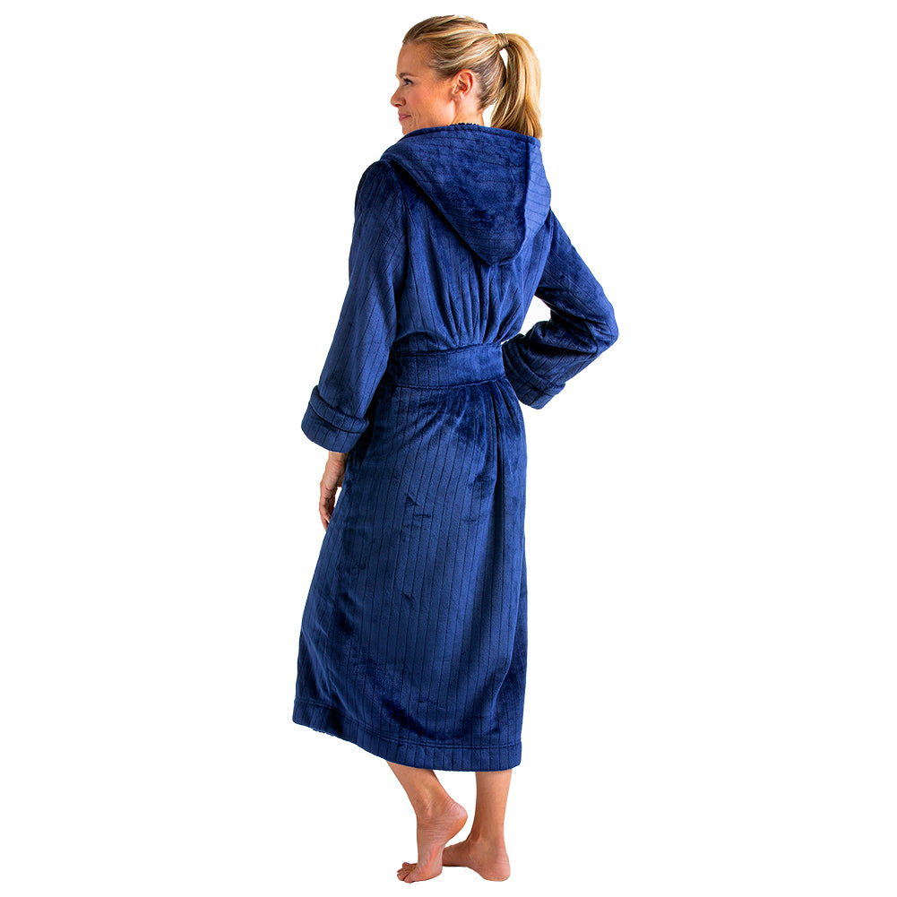 Hooded Sherpa Robe with Tonal Trim Navy