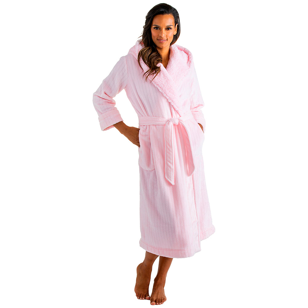 Hooded Sherpa Robe with Tonal Trim Light Pink