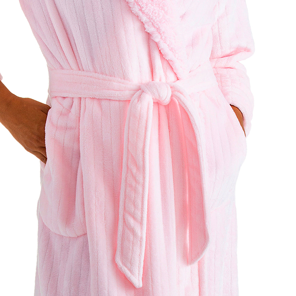 Hooded Sherpa Robe with Tonal Trim Light Pink
