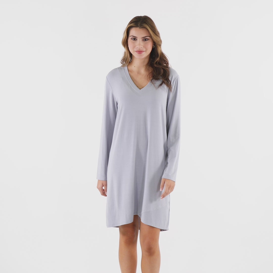 Amber - 36" Long Sleeve Sleep Shirt with Tulip Hem Grey