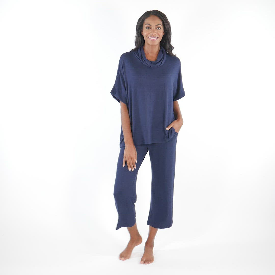 Dream Jersey Cowl Neck Lounge Set Navy