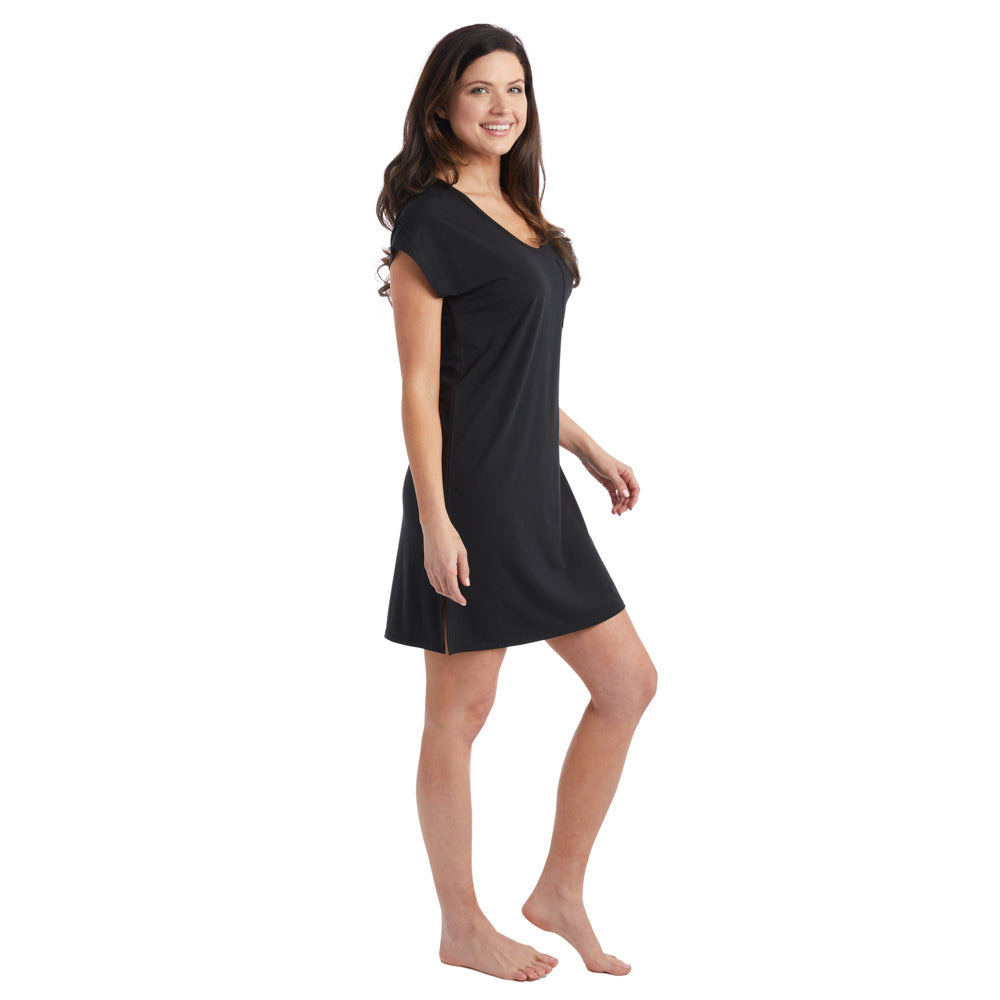 Boyfriend - 36" Cap Sleeve Sleep Shirt with Pocket Black