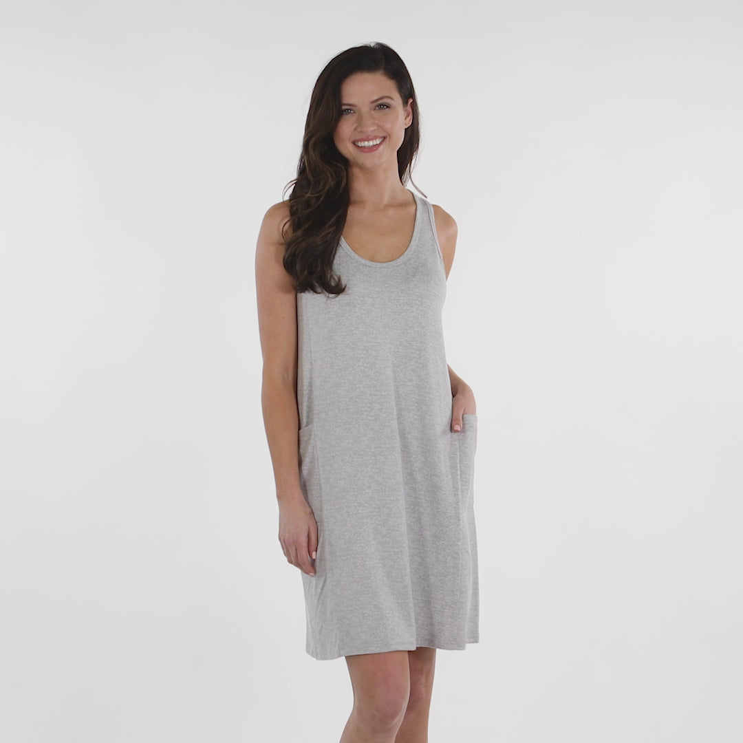 36" Dream Lounge Tank Dress with Pockets Heather Grey