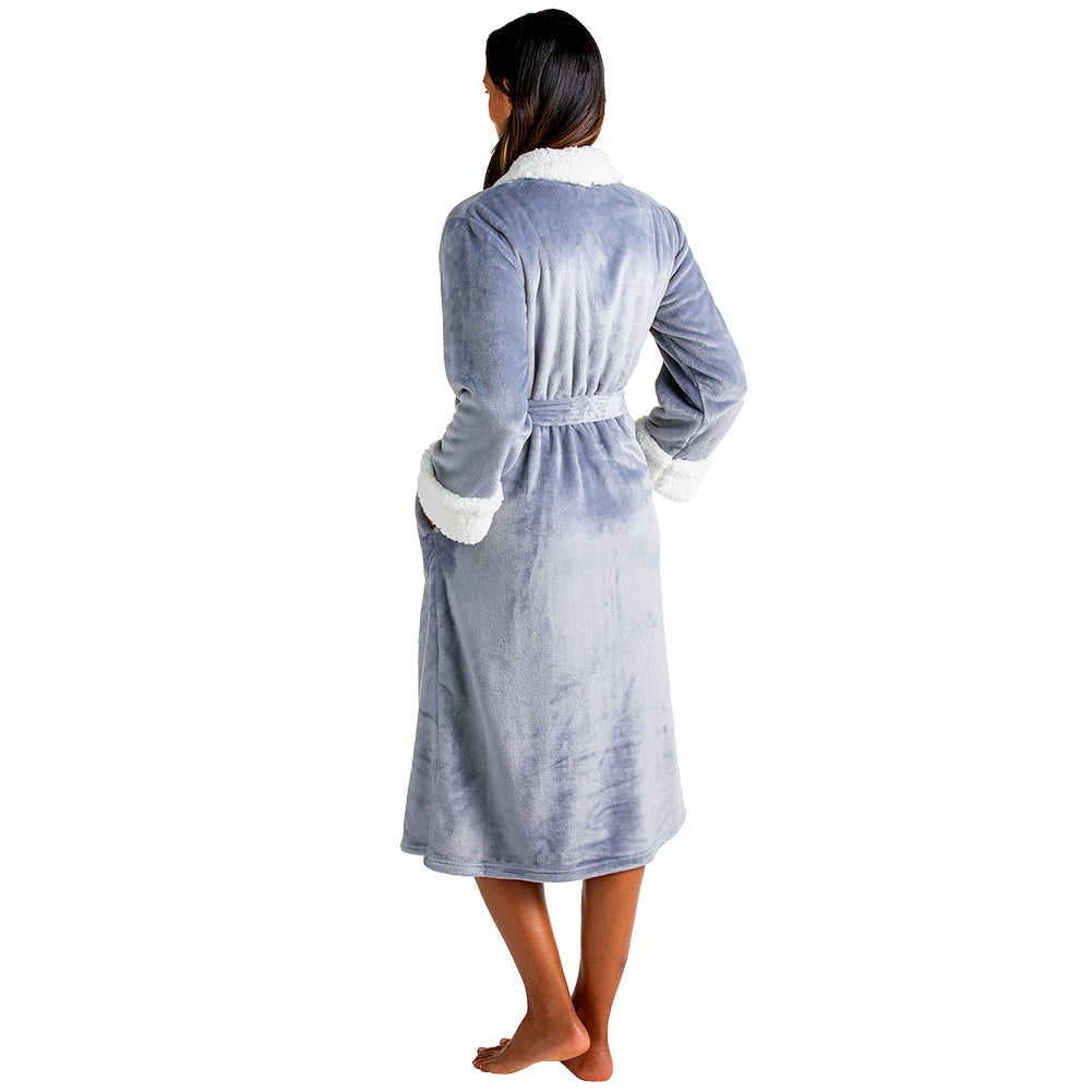 Plush Sherpa Robe with Contrast Trim Grey
