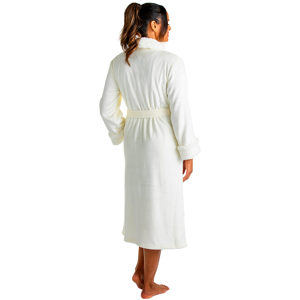 Plush Sherpa Robe with Contrast Trim Ivory