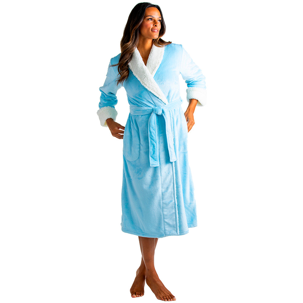 Plush Sherpa Robe with Contrast Trim Light Blue