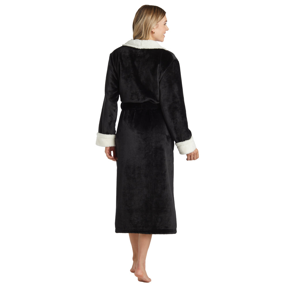 Plush Sherpa Robe with Contrast Trim Black