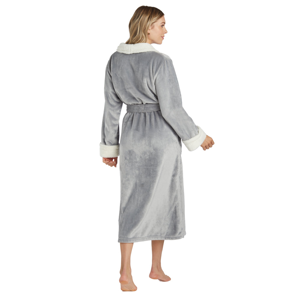 Plush Sherpa Robe with Contrast Trim Grey