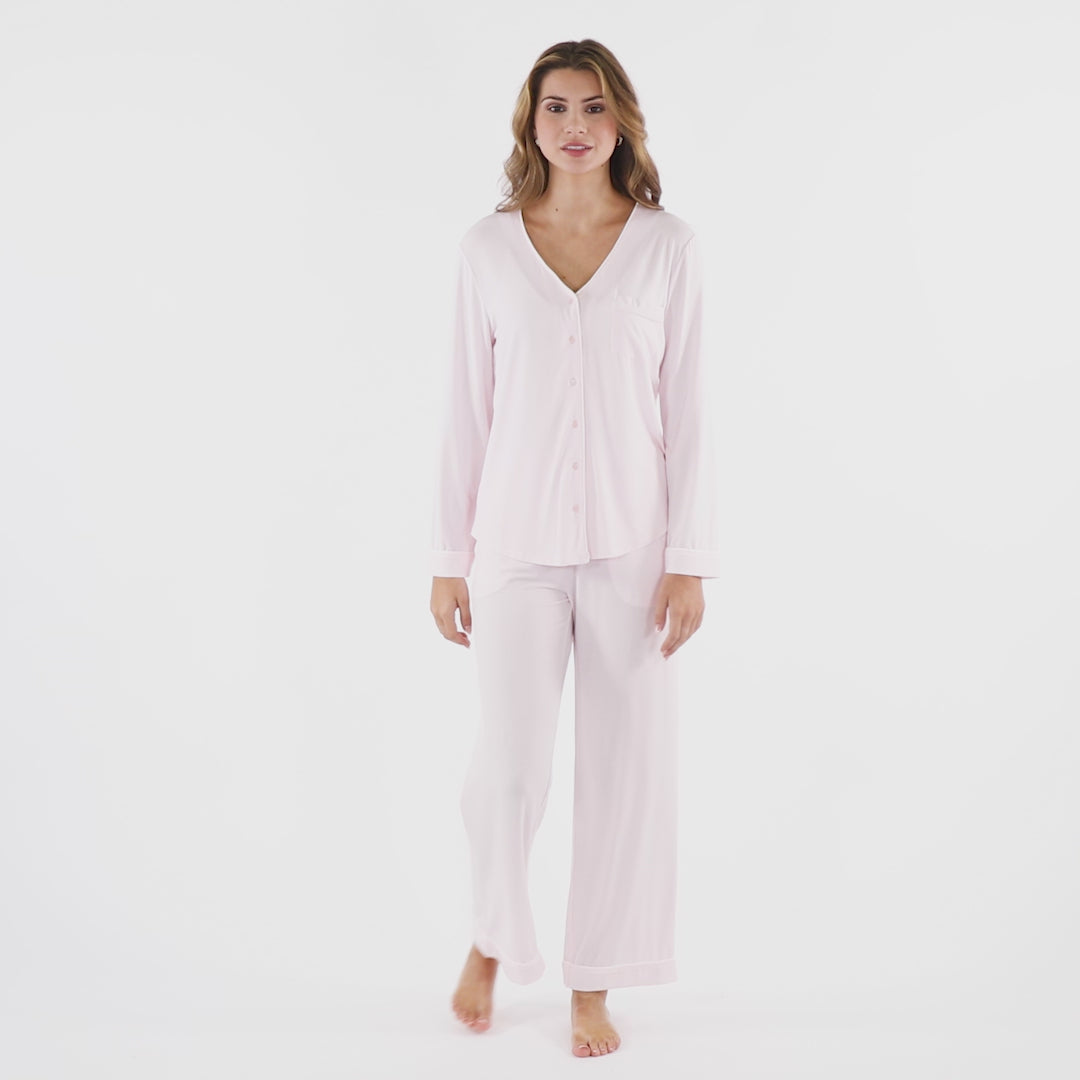 Taylor - Long Sleeve Ankle PJ Set with Contrast Trim Blush Pink