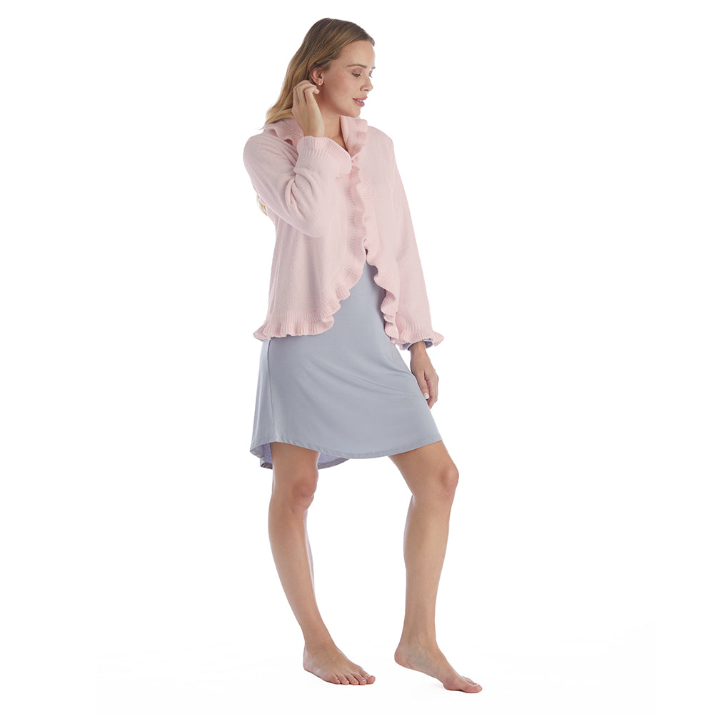 Ruffle Chenille Bed Jacket Light Pink