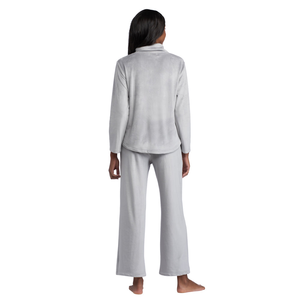 Feather Velour Funnel Neck Lounge Set Grey