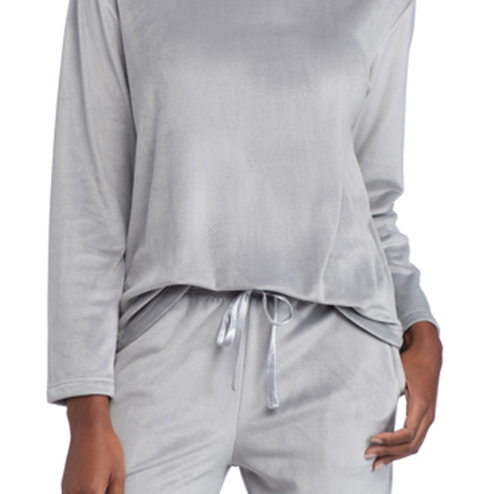Feather Velour Funnel Neck Lounge Set Grey
