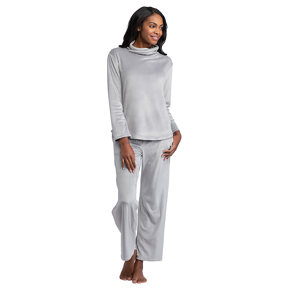 Feather Velour Funnel Neck Lounge Set Grey