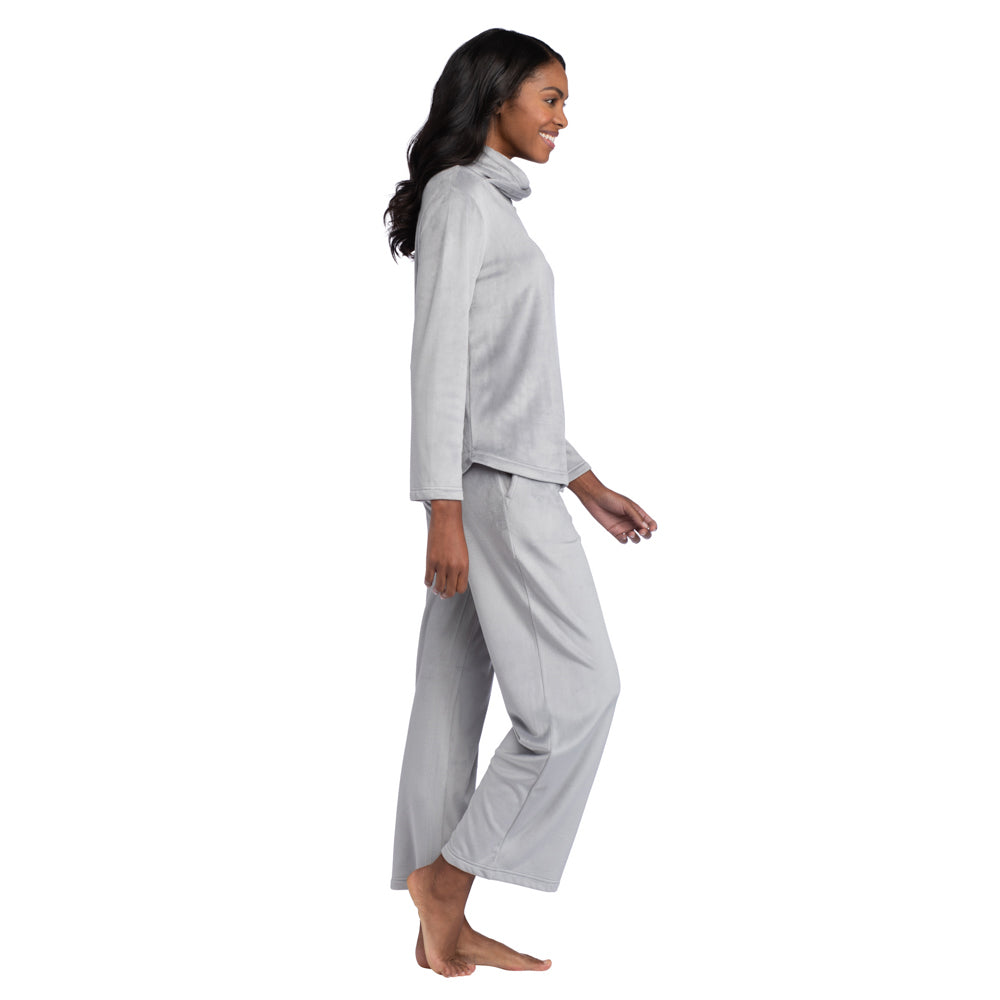 Feather Velour Funnel Neck Lounge Set Grey