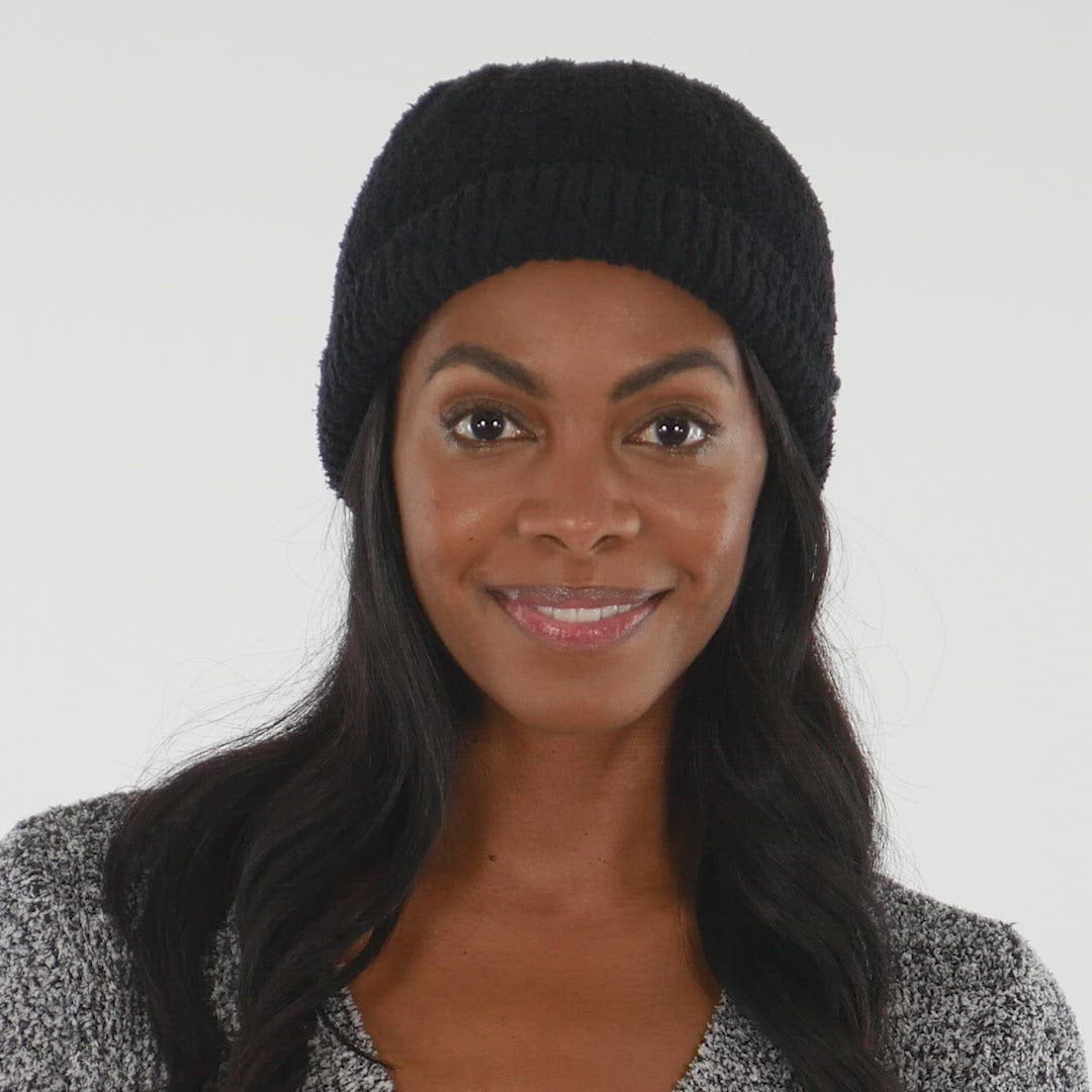 Chunky Rib Marshmallow Beanie Black