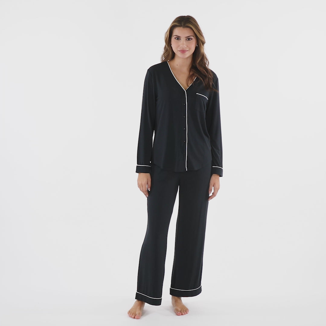 Taylor - Long Sleeve Ankle PJ Set with Contrast Trim Black