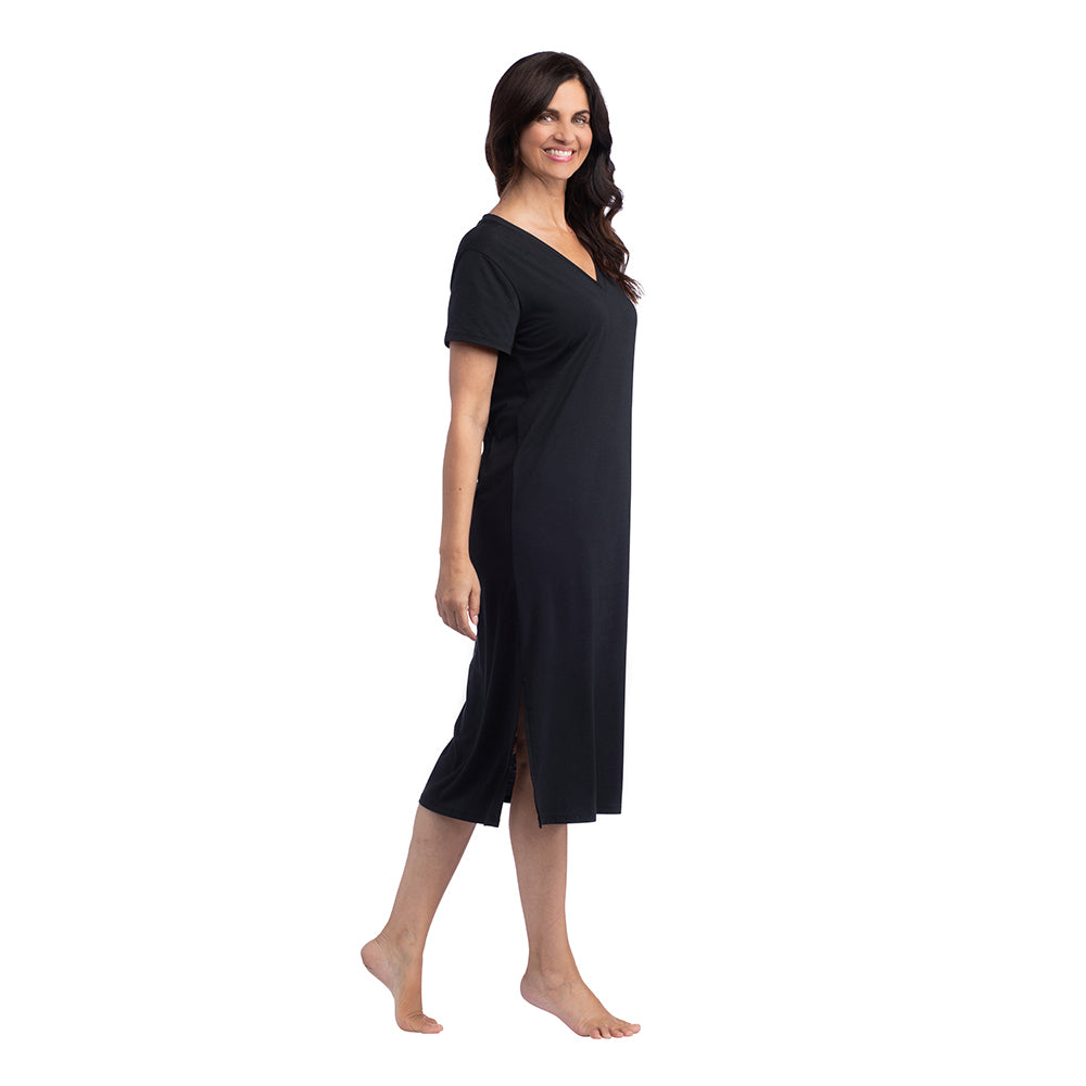 Jennifer - 44" V-neck SS Nightgown Black