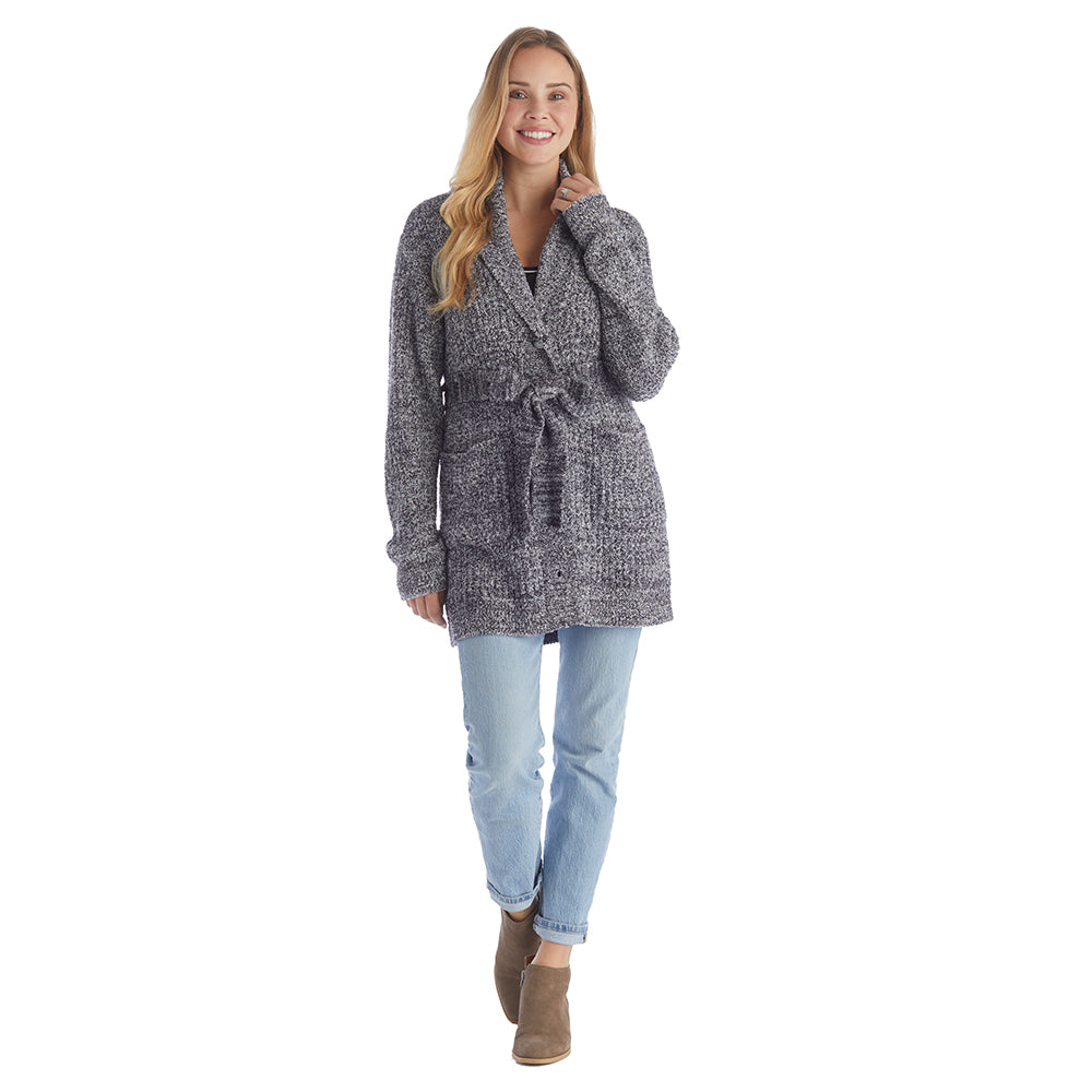 30" Marshmallow Button Down Cardigan with Belt Heather Black