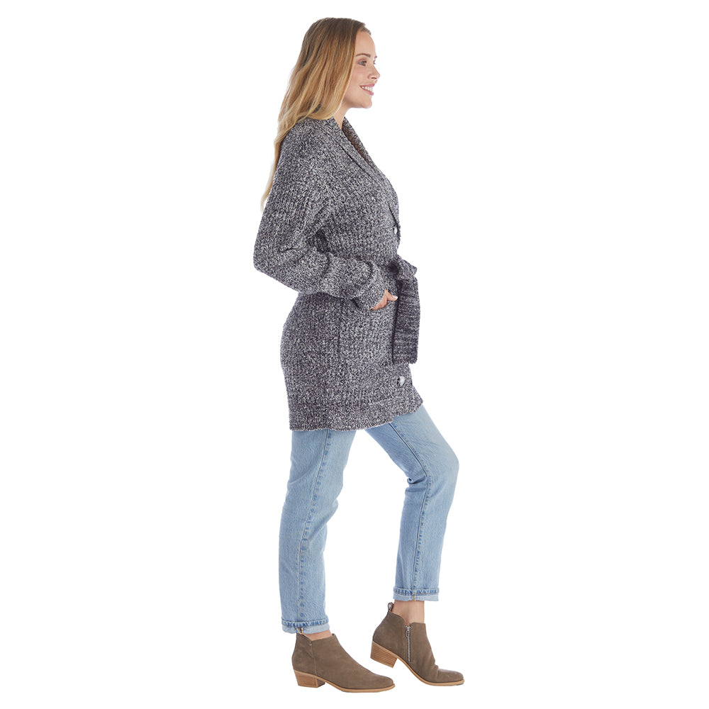 30" Marshmallow Button Down Cardigan with Belt Heather Black