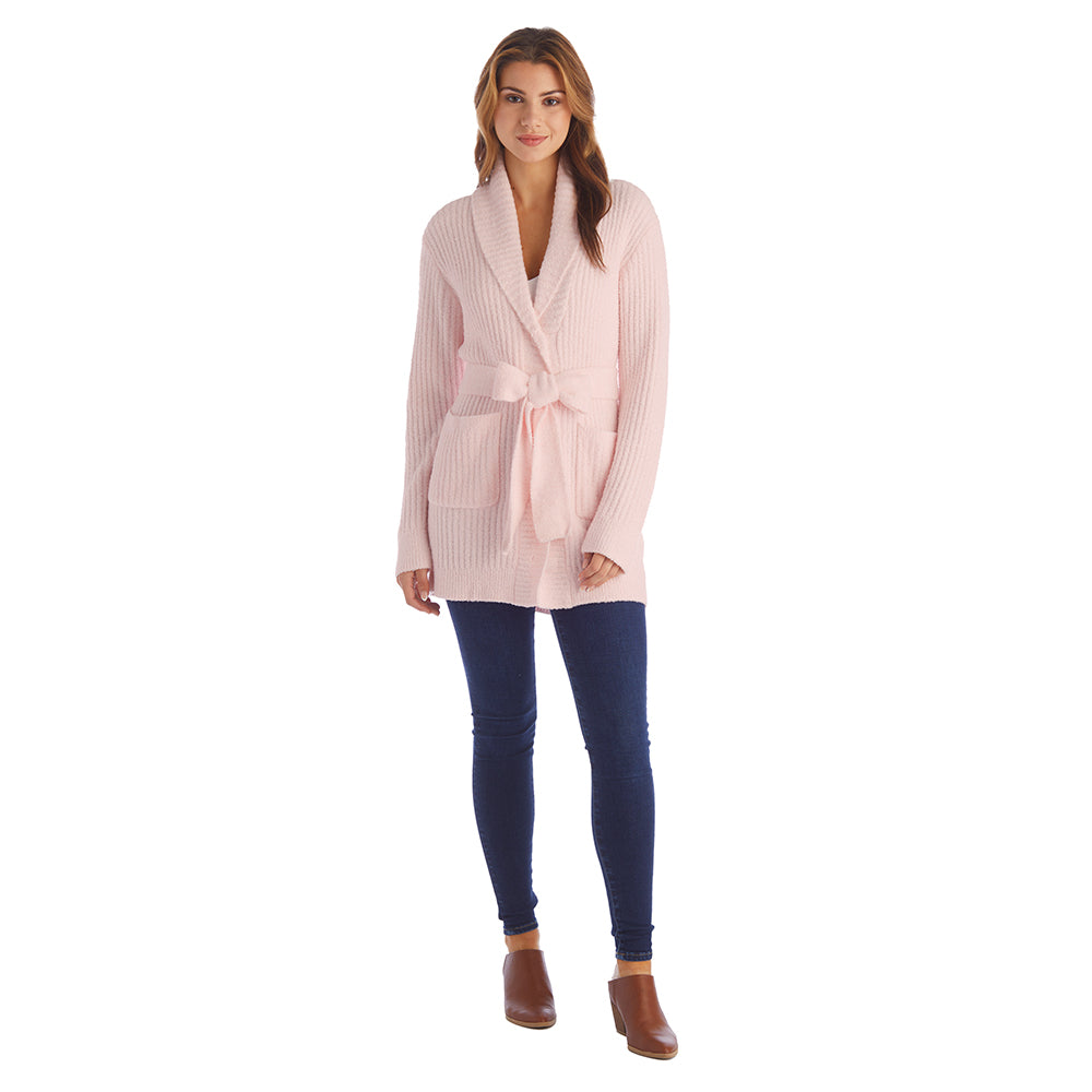30" Marshmallow Button Down Cardigan with Belt Heather Blush Pink