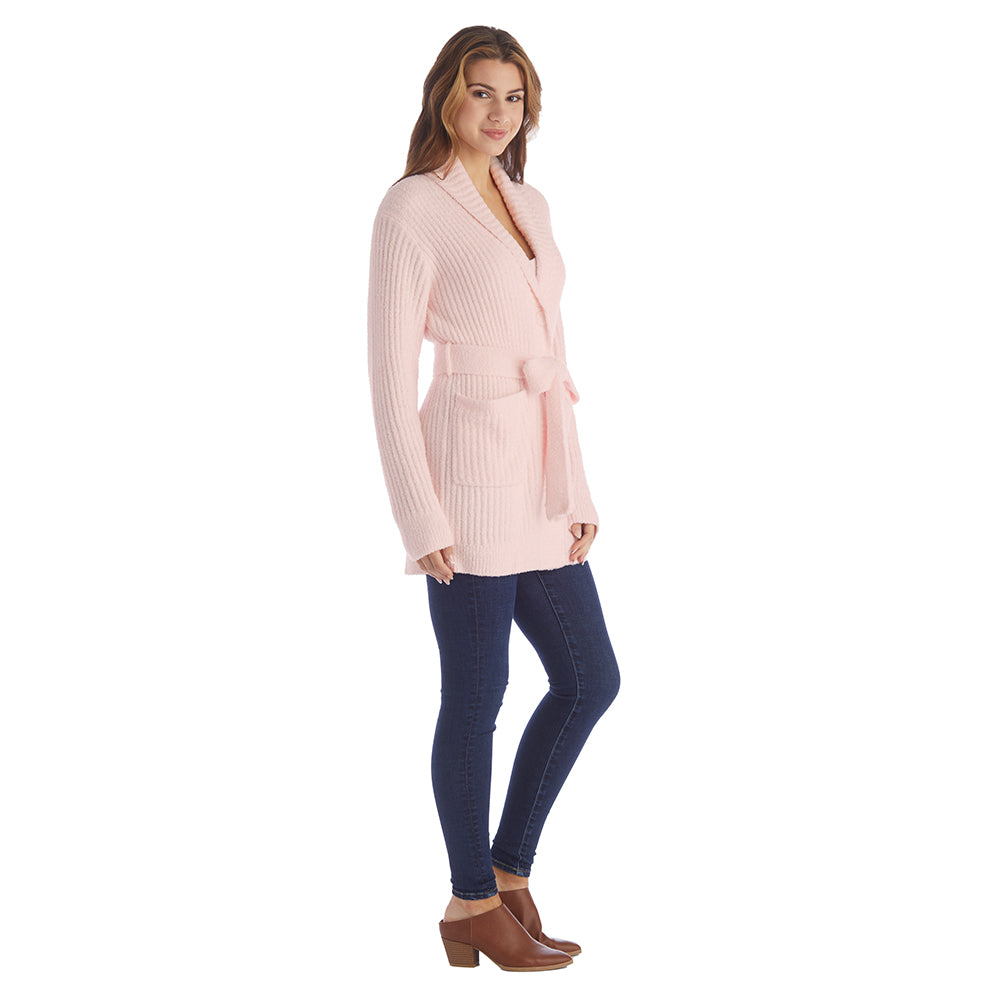 30" Marshmallow Button Down Cardigan with Belt Heather Blush Pink