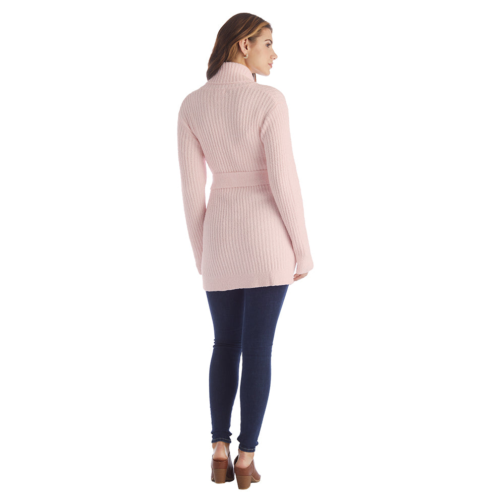 30" Marshmallow Button Down Cardigan with Belt Heather Blush Pink
