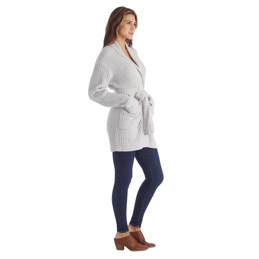 30" Marshmallow Button Down Cardigan with Belt Heather Grey