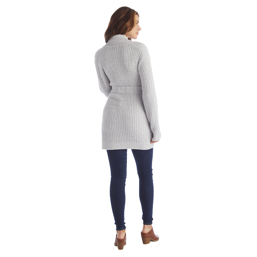 30" Marshmallow Button Down Cardigan with Belt Heather Grey