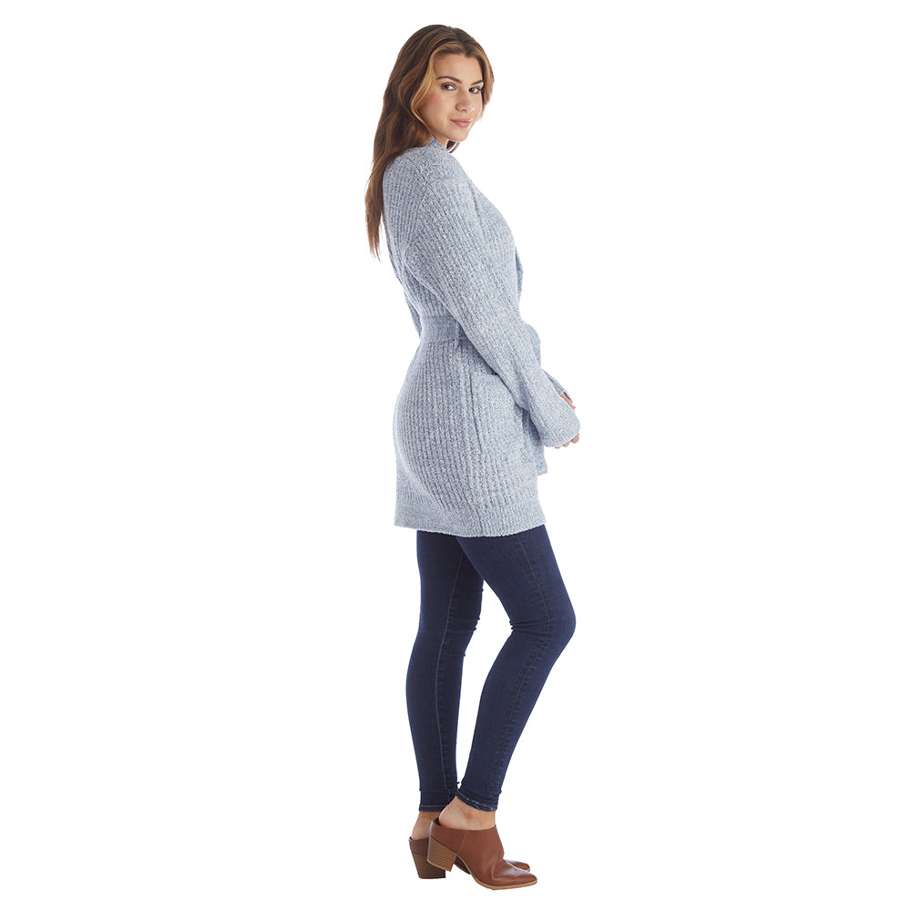 30" Marshmallow Button Down Cardigan with Belt Heather Spring Lake