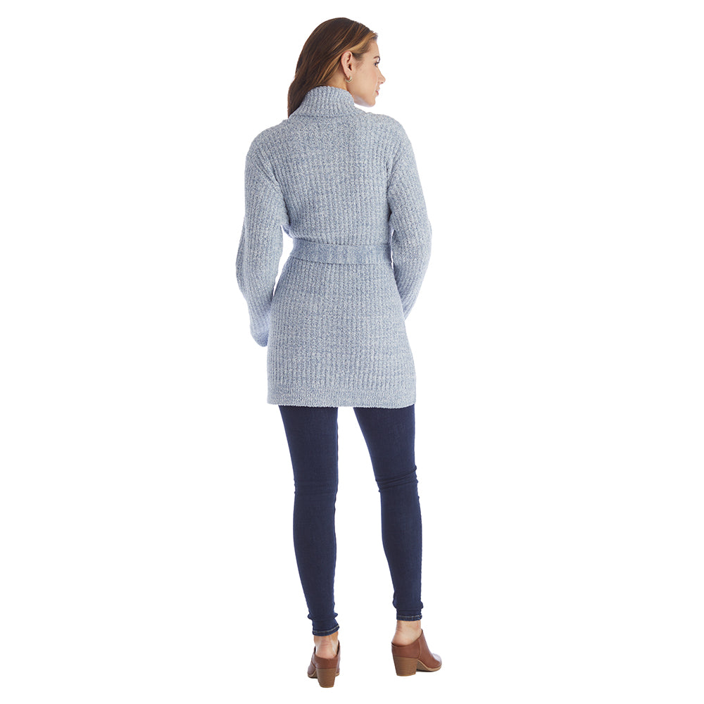 30" Marshmallow Button Down Cardigan with Belt Heather Spring Lake