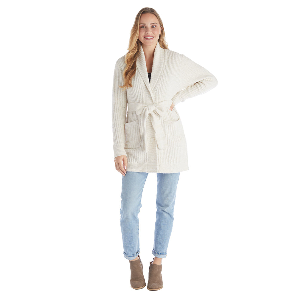 30" Marshmallow Button Down Cardigan with Belt Heather Stone
