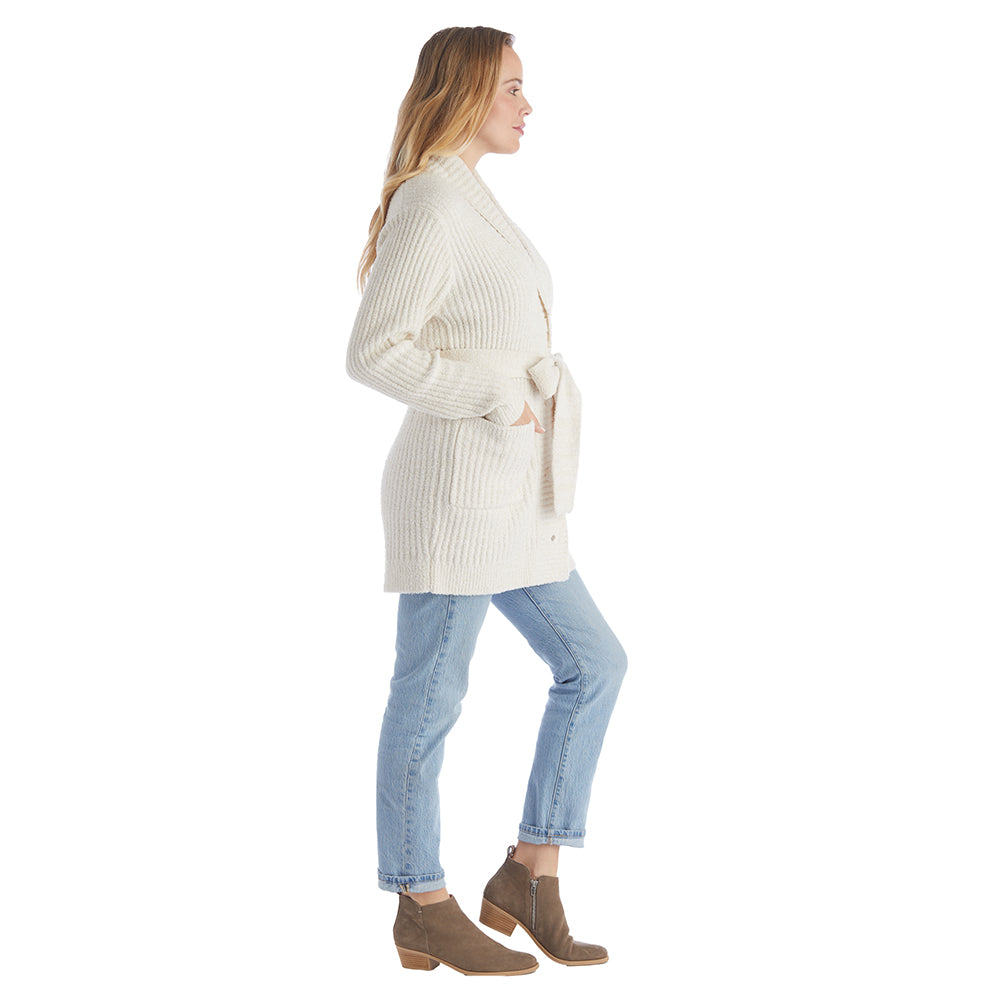 30" Marshmallow Button Down Cardigan with Belt Heather Stone