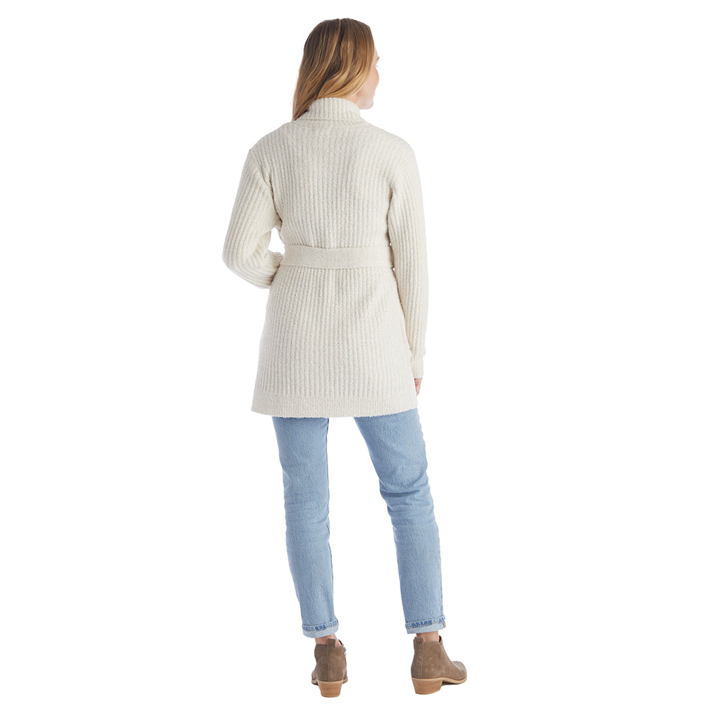 30" Marshmallow Button Down Cardigan with Belt Heather Stone