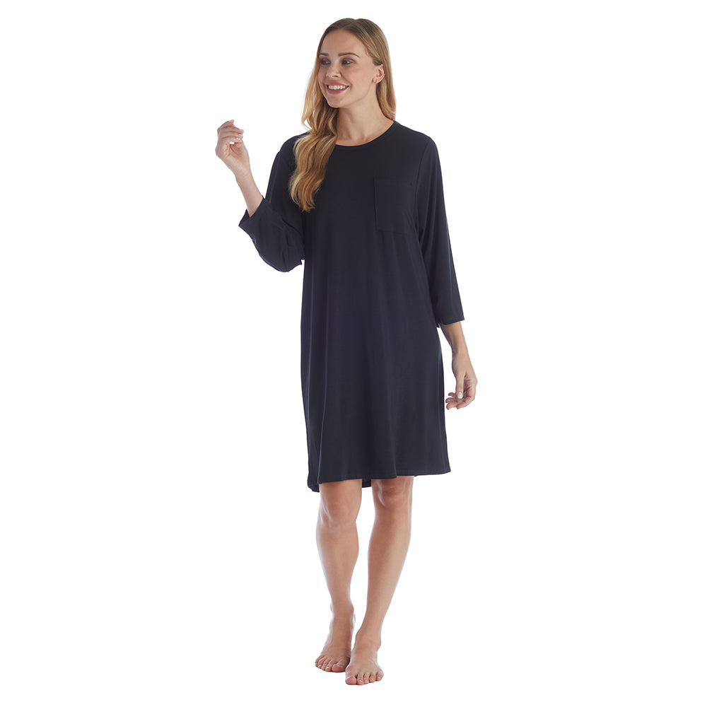 Cam - 36" 3/4 Sleeve Pocket Sleep Shirt Black