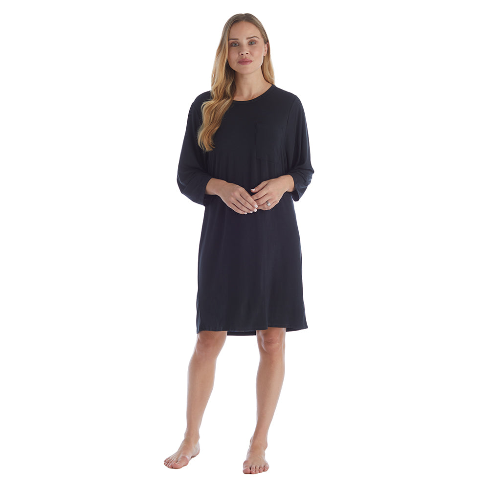 Cam - 36" 3/4 Sleeve Pocket Sleep Shirt Black