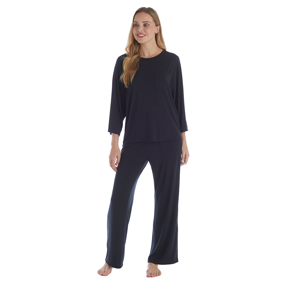 Cam - 3/4 Sleeve Pocket PJ Set Black