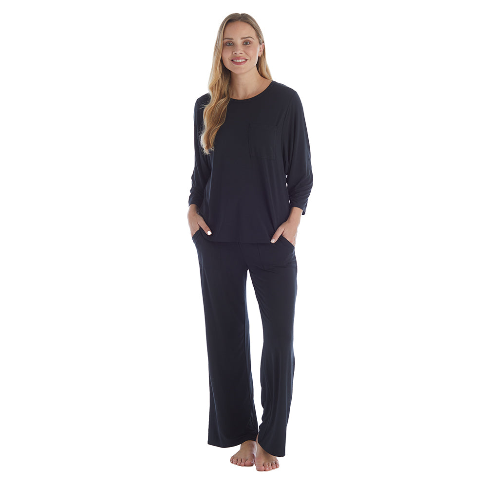 Cam - 3/4 Sleeve Pocket PJ Set Black