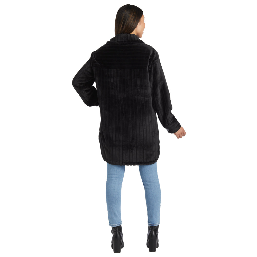 Button-Down Embossed Plush Shacket Black