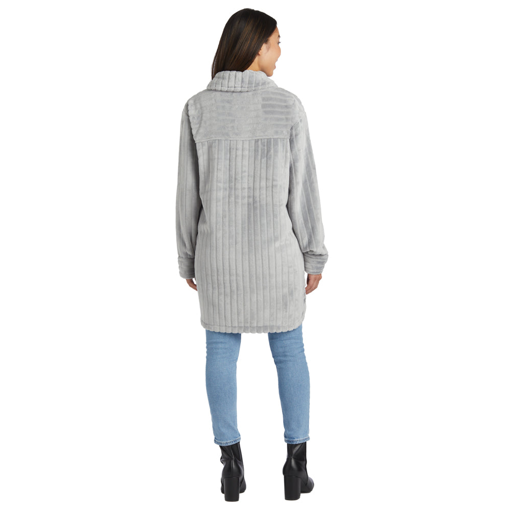Button-Down Embossed Plush Shacket Grey