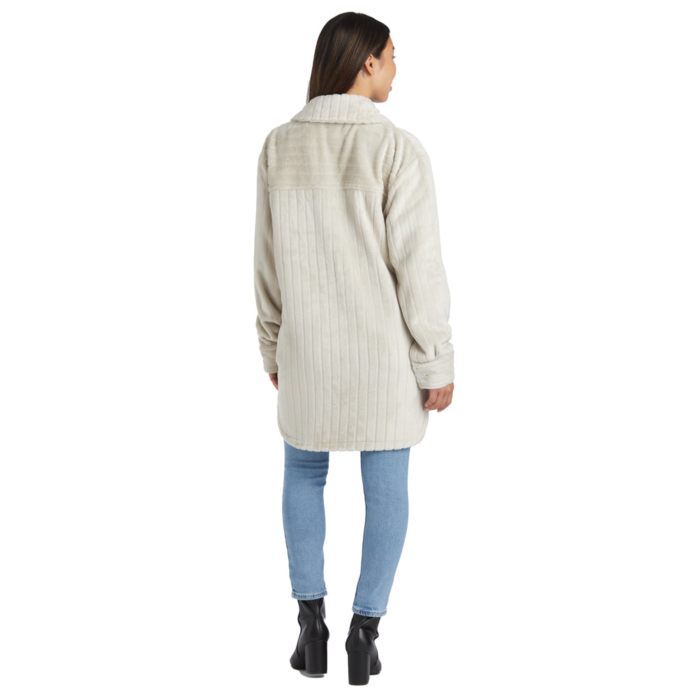 Button-Down Embossed Plush Shacket Stone