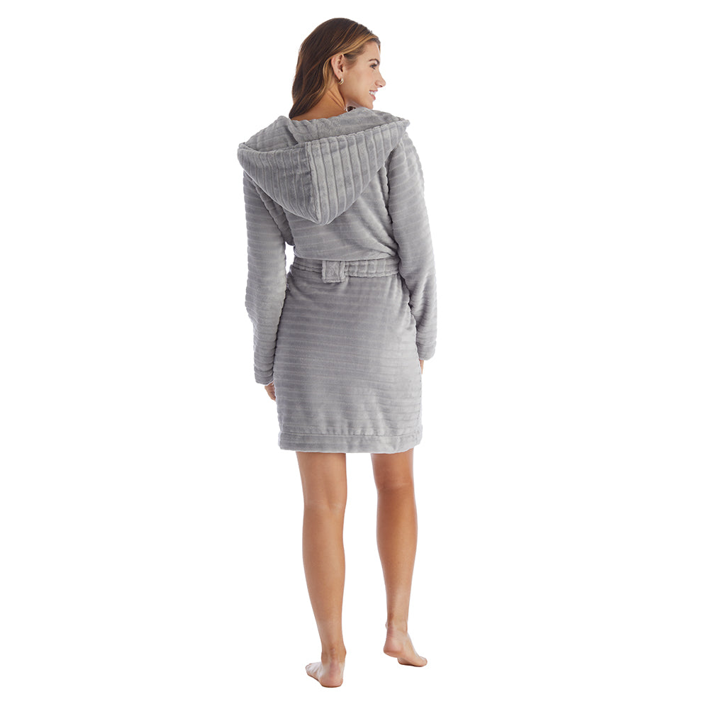 Hooded House Coat with Belt Grey
