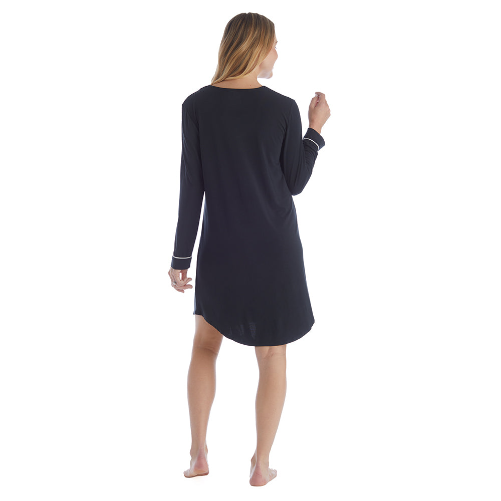 Taylor - 36" Long Sleeve Sleep Shirt with Contrast Trim Black