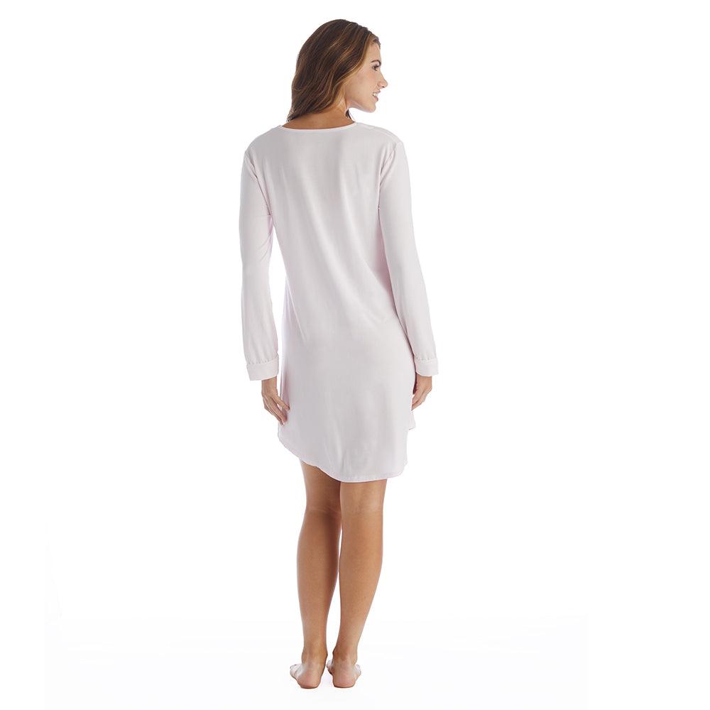 Taylor - 36" Long Sleeve Sleep Shirt with Contrast Trim Blush Pink