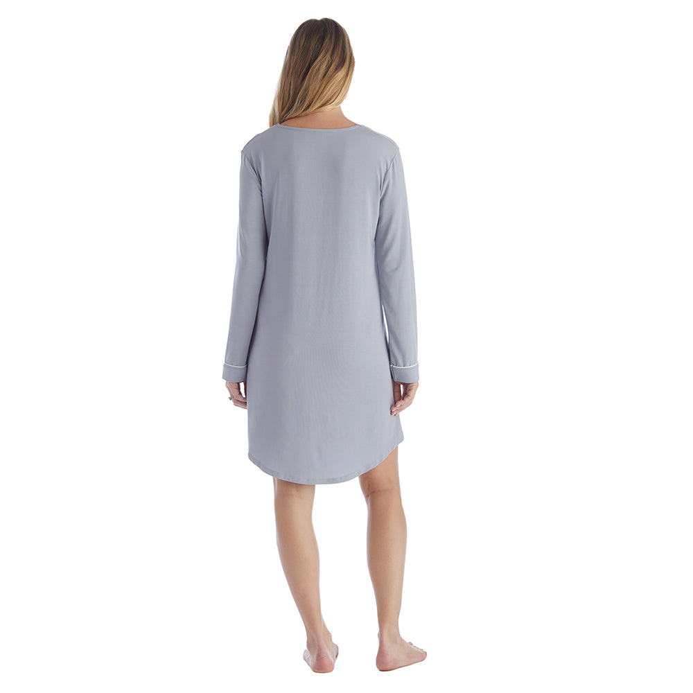 Taylor - 36" Long Sleeve Sleep Shirt with Contrast Trim Grey