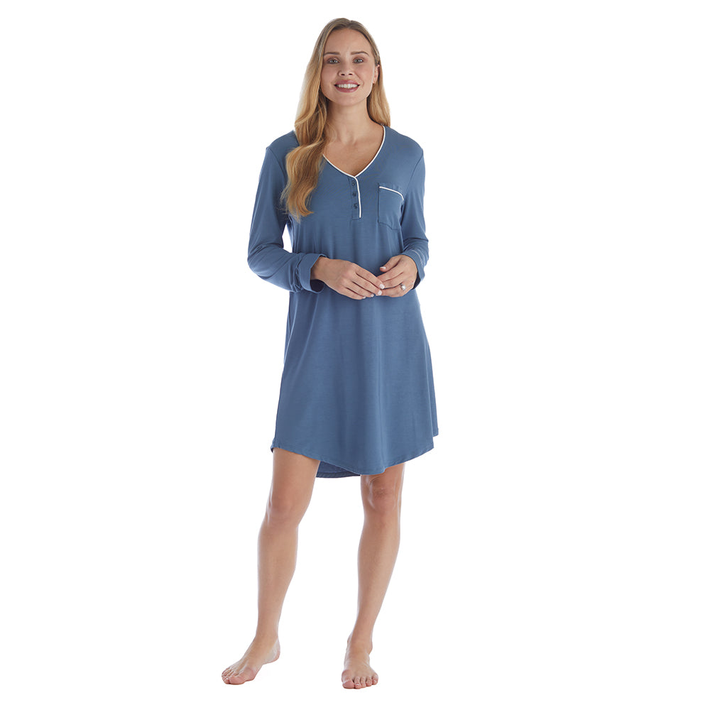 Taylor - 36" Long Sleeve Sleep Shirt with Contrast Trim Spring Lake