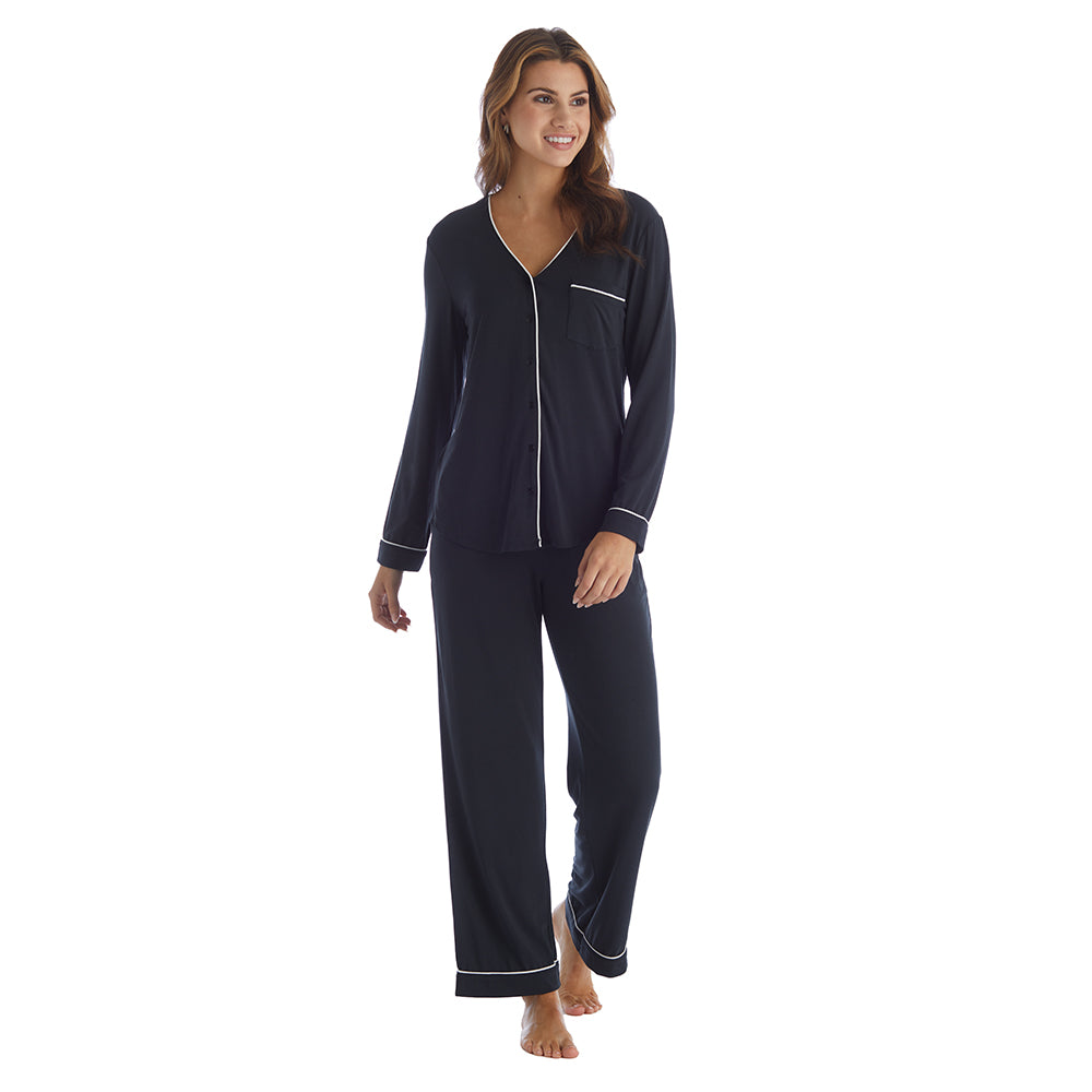 Taylor - Long Sleeve Ankle PJ Set with Contrast Trim Black