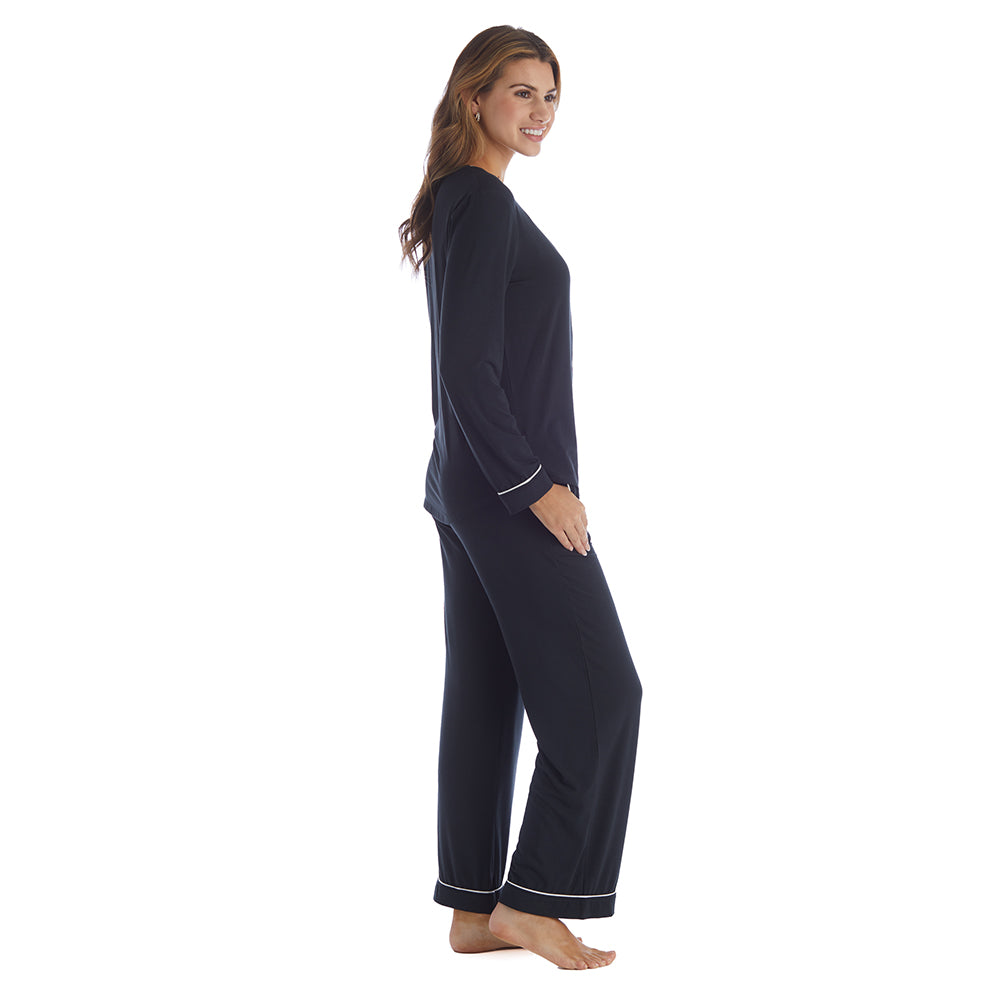 Taylor - Long Sleeve Ankle PJ Set with Contrast Trim Black