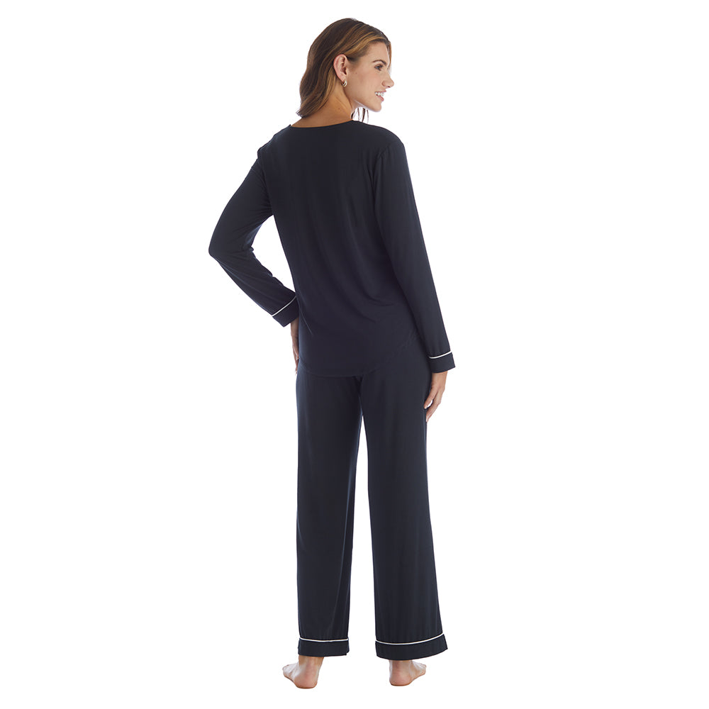 Taylor - Long Sleeve Ankle PJ Set with Contrast Trim Black