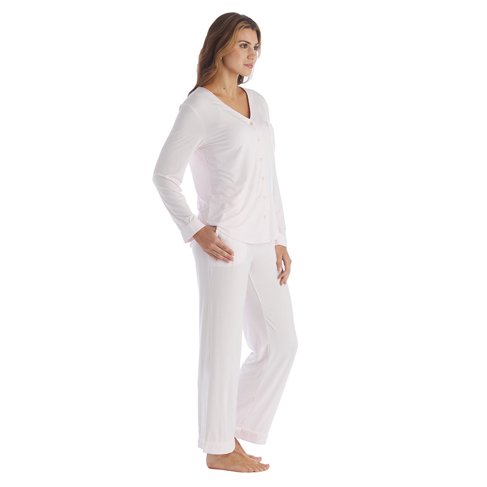 Taylor - Long Sleeve Ankle PJ Set with Contrast Trim Blush Pink